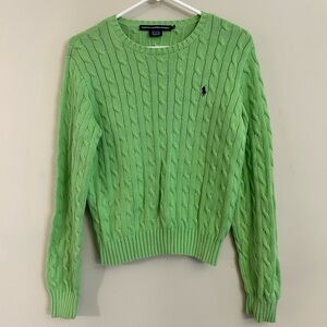 Polo Ralph Lauren Sport Sweater Women XL Lime Green Fisherman Cable Knit Cotton